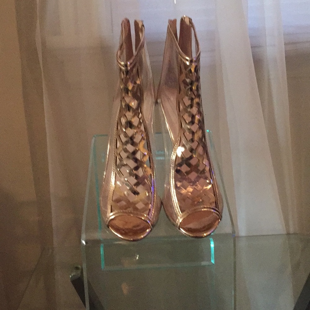 Rose gold and clear heels